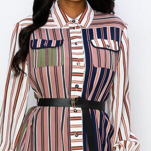 Striped Midi Dress with Belt